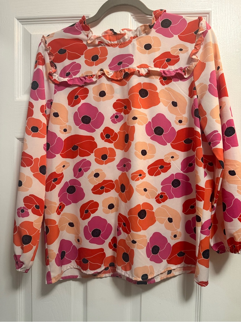 Ruffled Floral Long-Sleeve Blouse - Pink & Orange